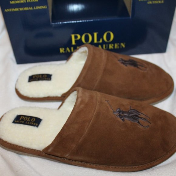 NIB POLO RALPH LAUREN MEN'S SUEDE SCUFF SLIPPERS CHESTNUT‎ - Picture 2 of 6